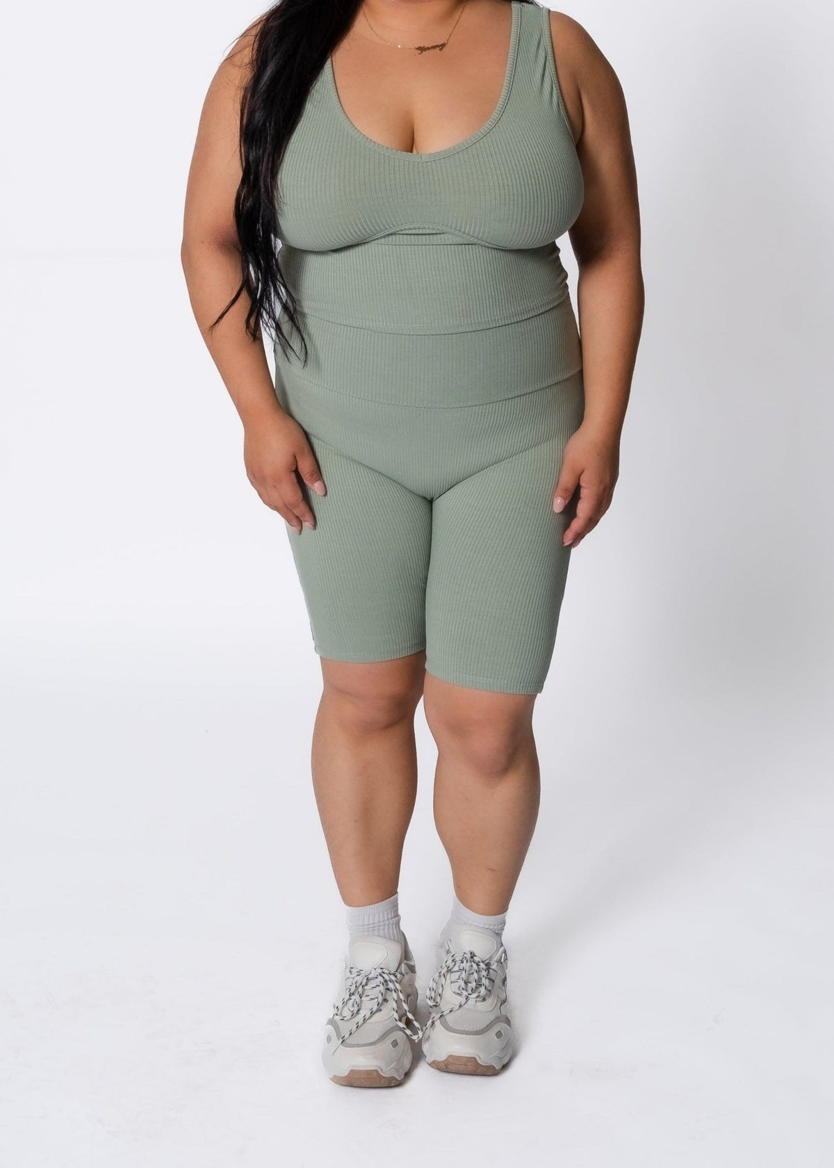 plus gear city shorts Mid City Ribbed High Waisted Biker Shorts in Sage