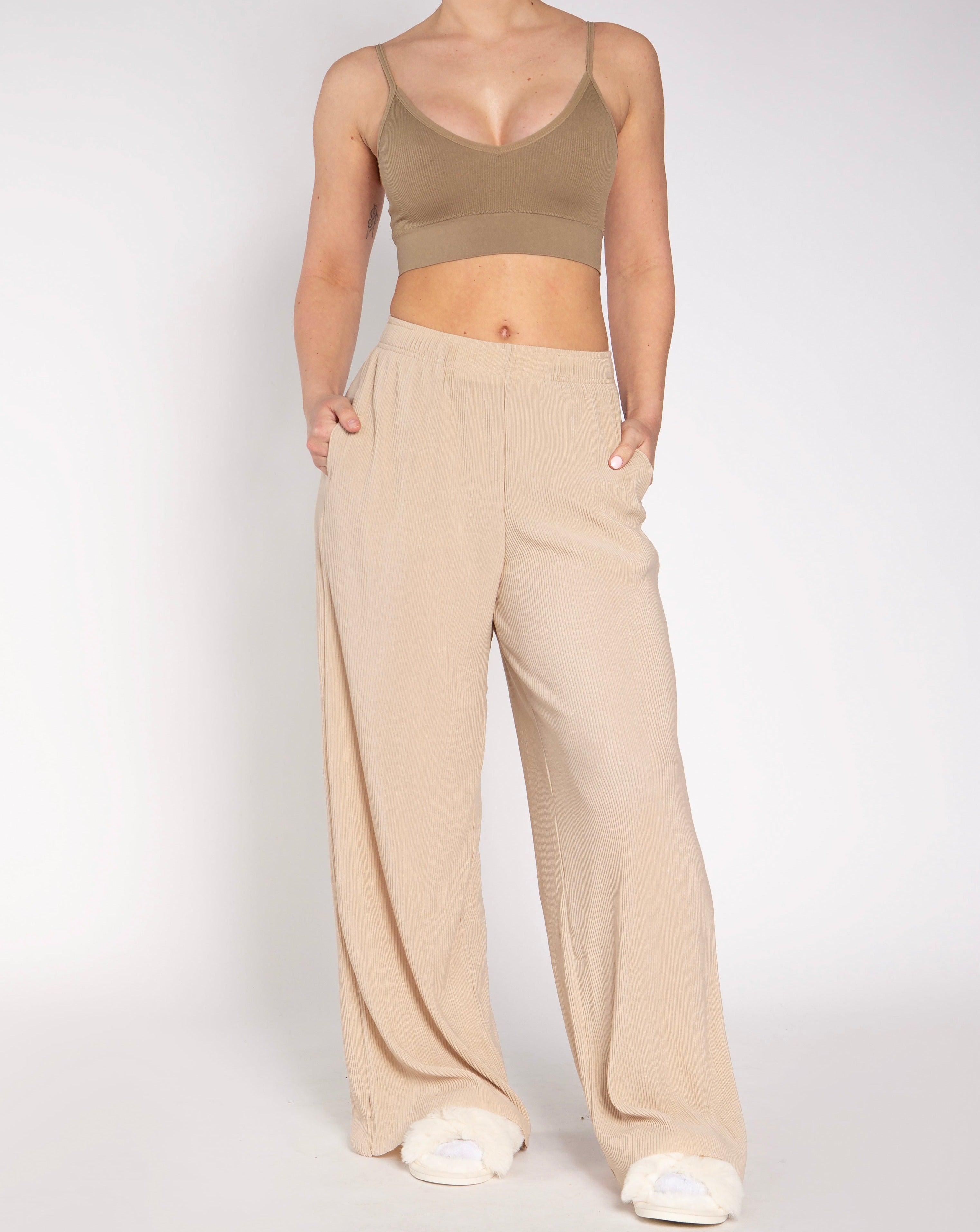 Rialto Ribbed Wide Leg Plisse Pant