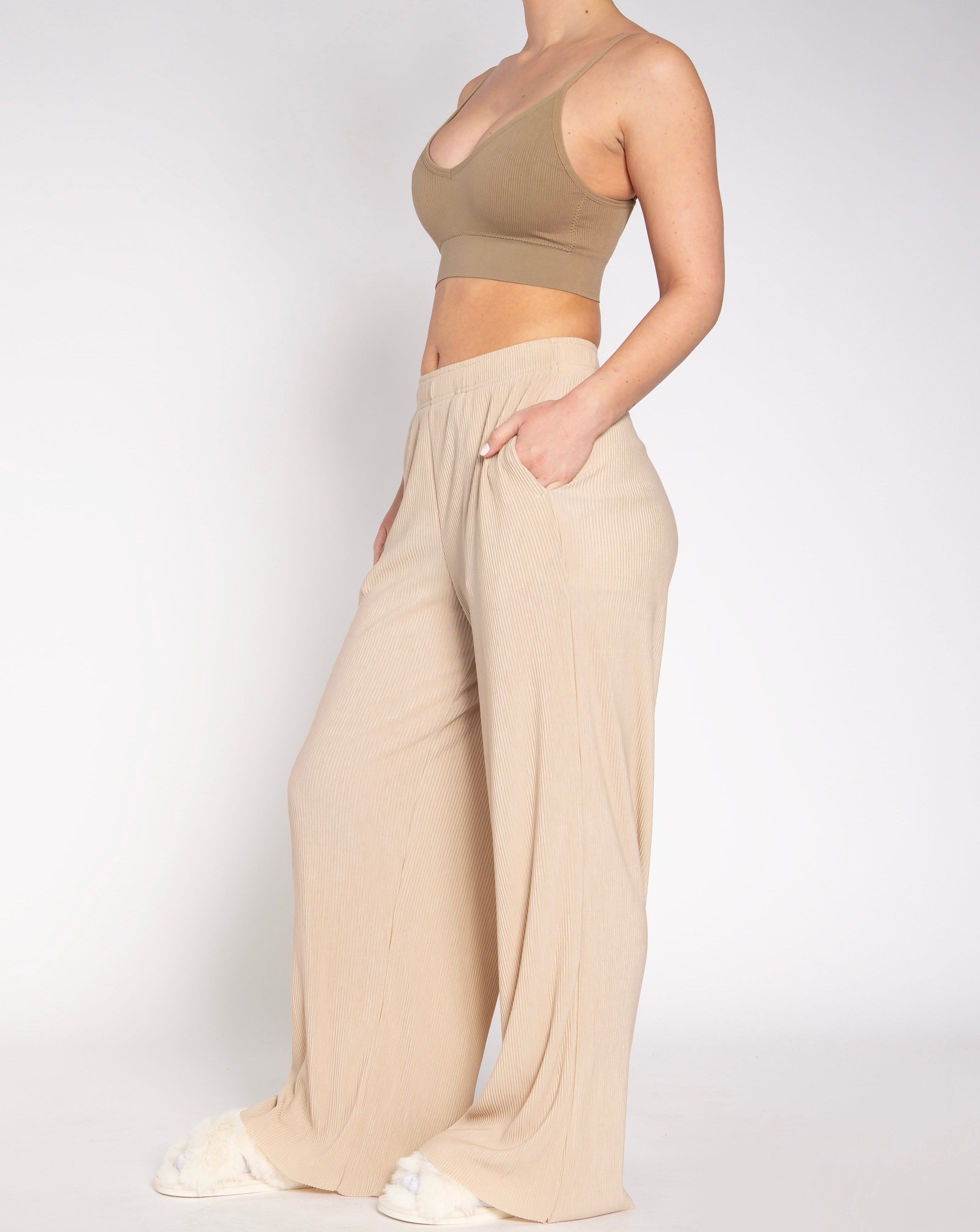 Rialto Ribbed Wide Leg Plisse Pant