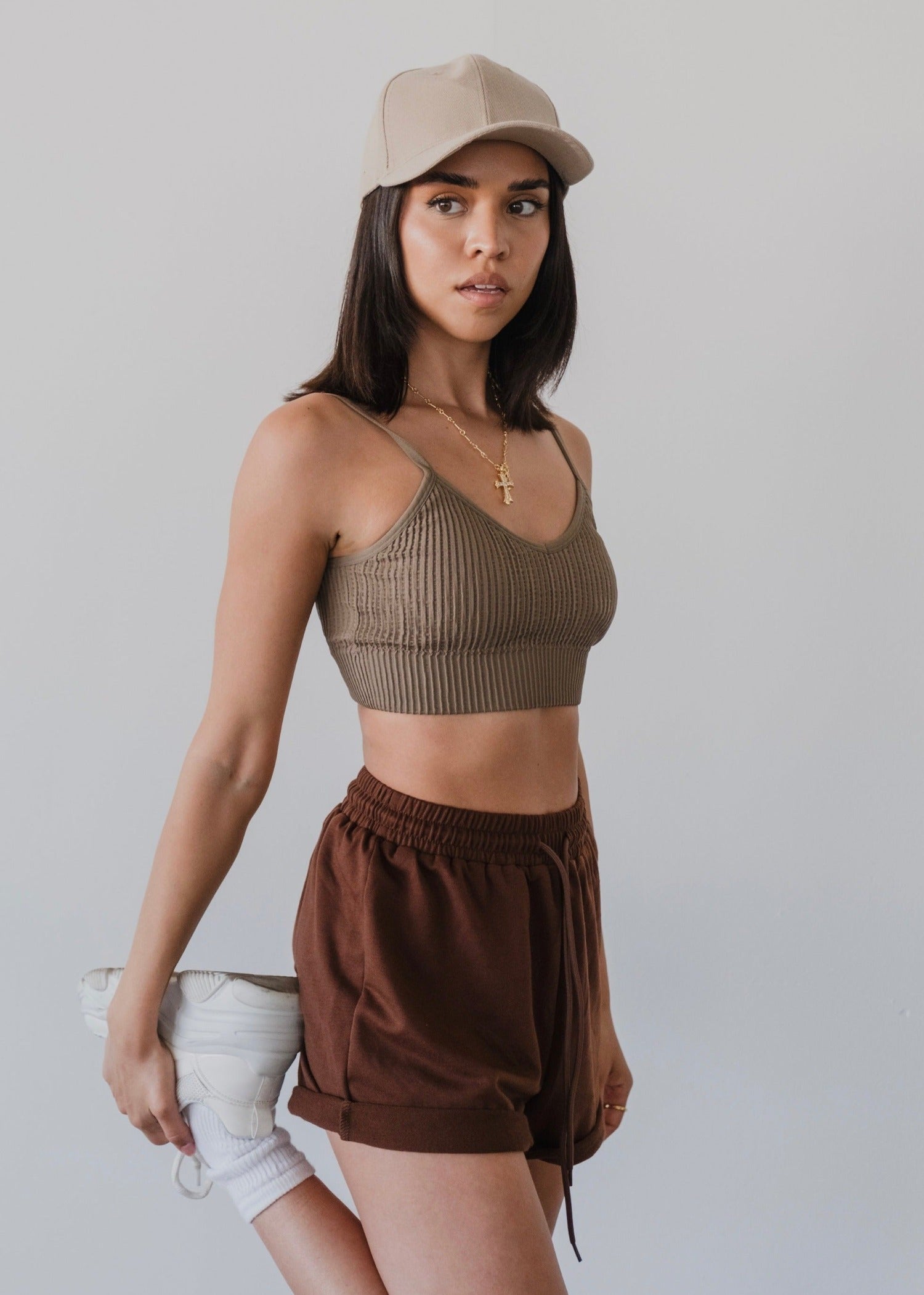 Noho Open Back Textured Crop Cinder