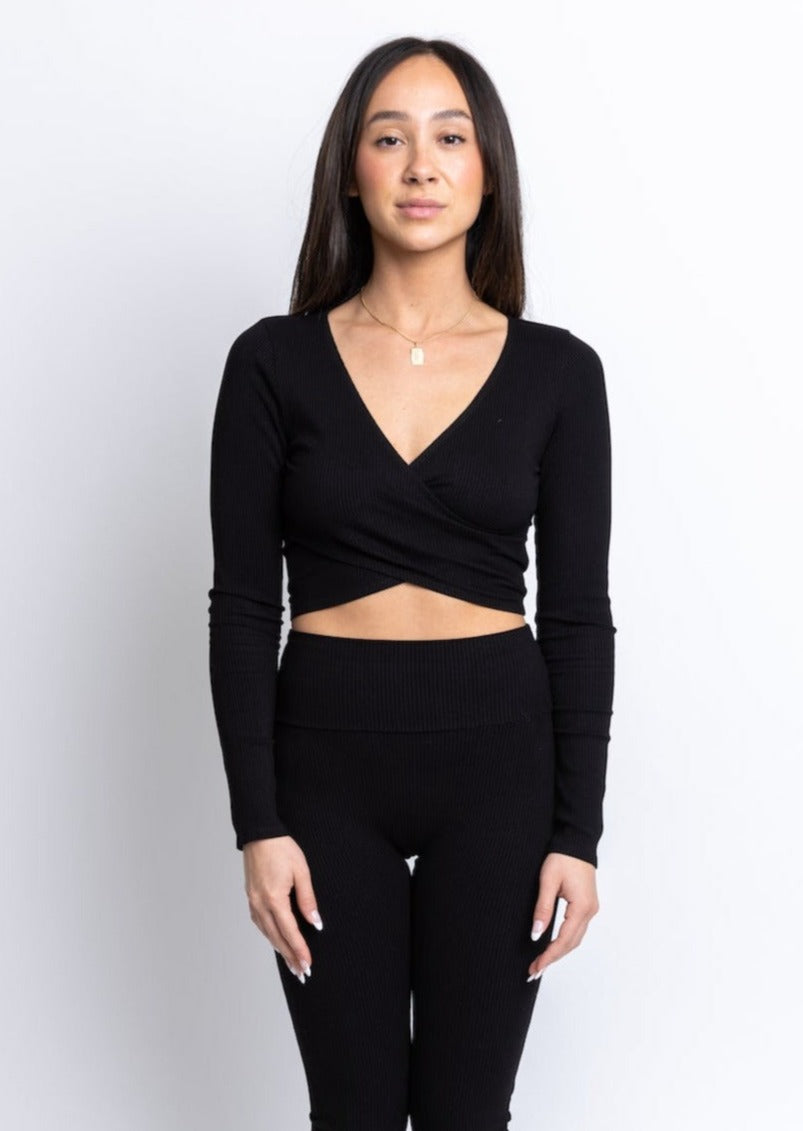 Laguna Long Sleeve Wrap Top Black