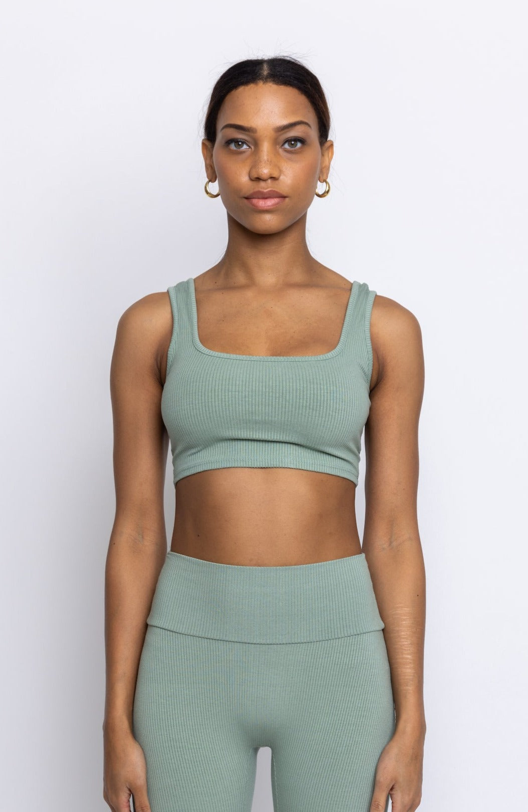 Mid City Ribbed Square Neck Crop Top Sage