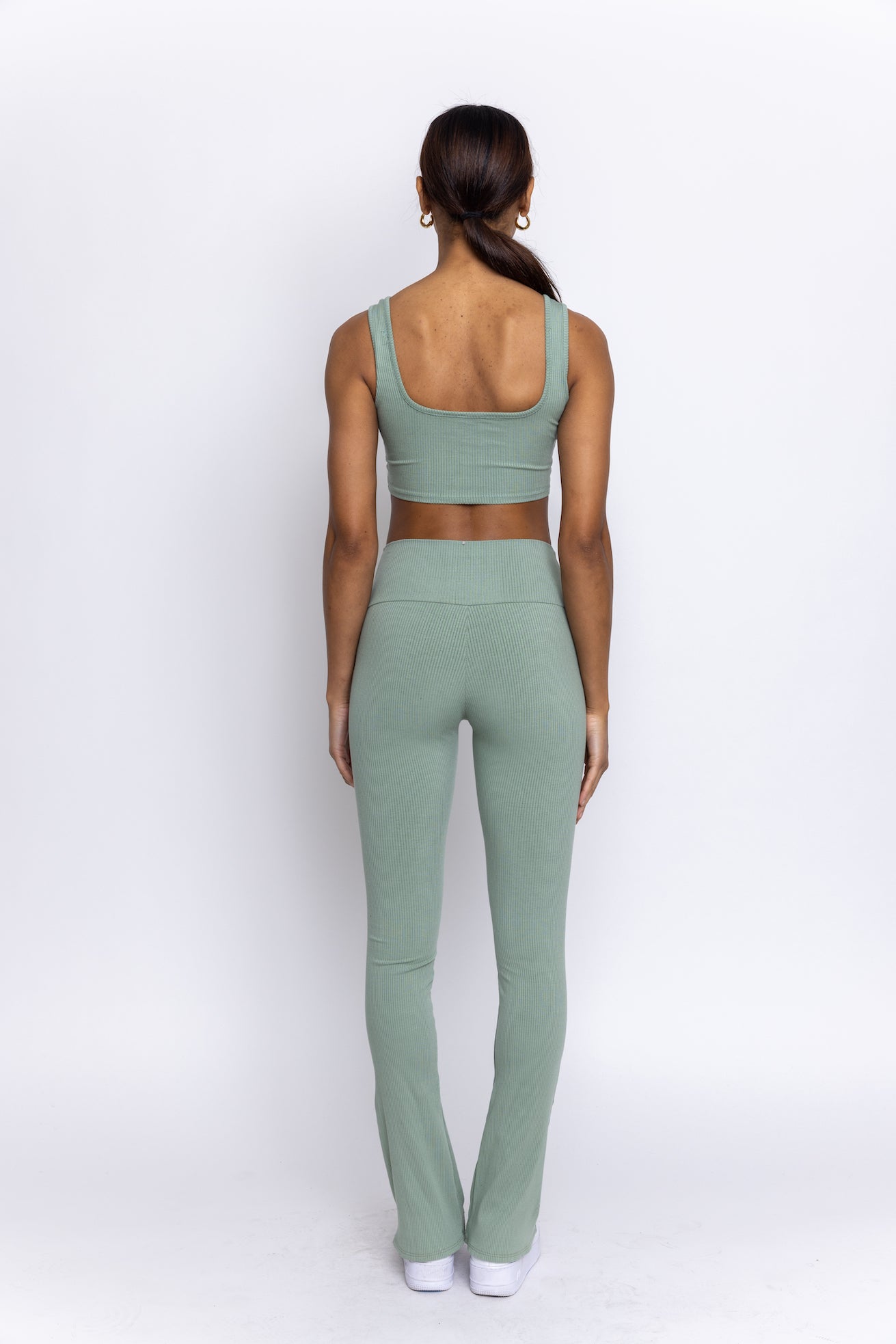 Mid City Ribbed Square Neck Crop Top Sage