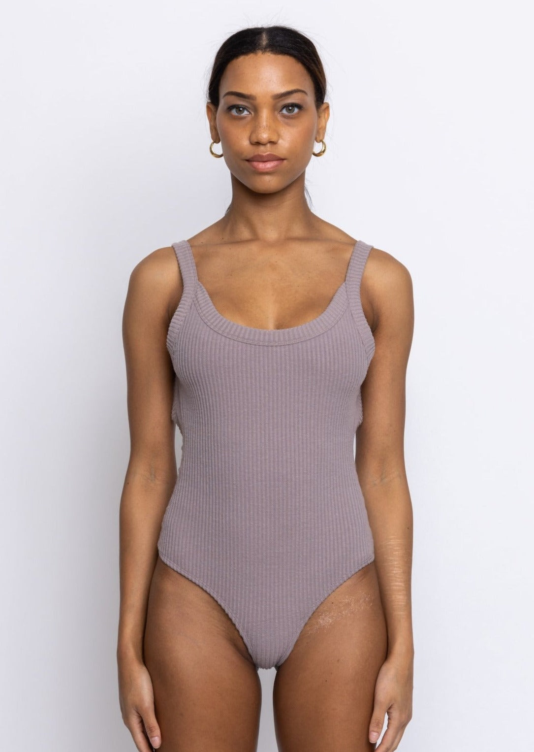 Trenton Open Back Knit Ribbed Bodysuit Mauve