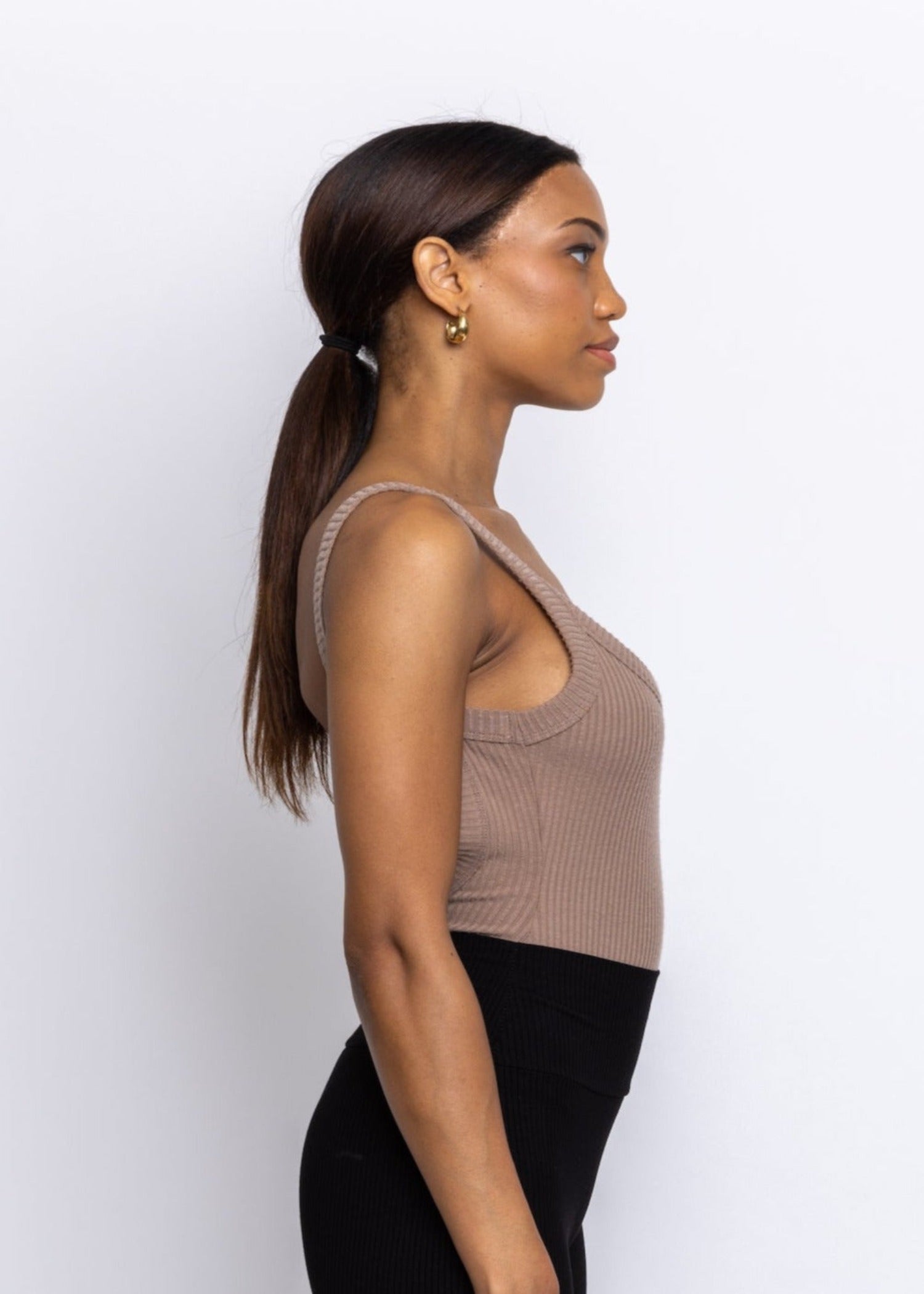 Trenton Open back Knit Ribbed Bodysuit Brown