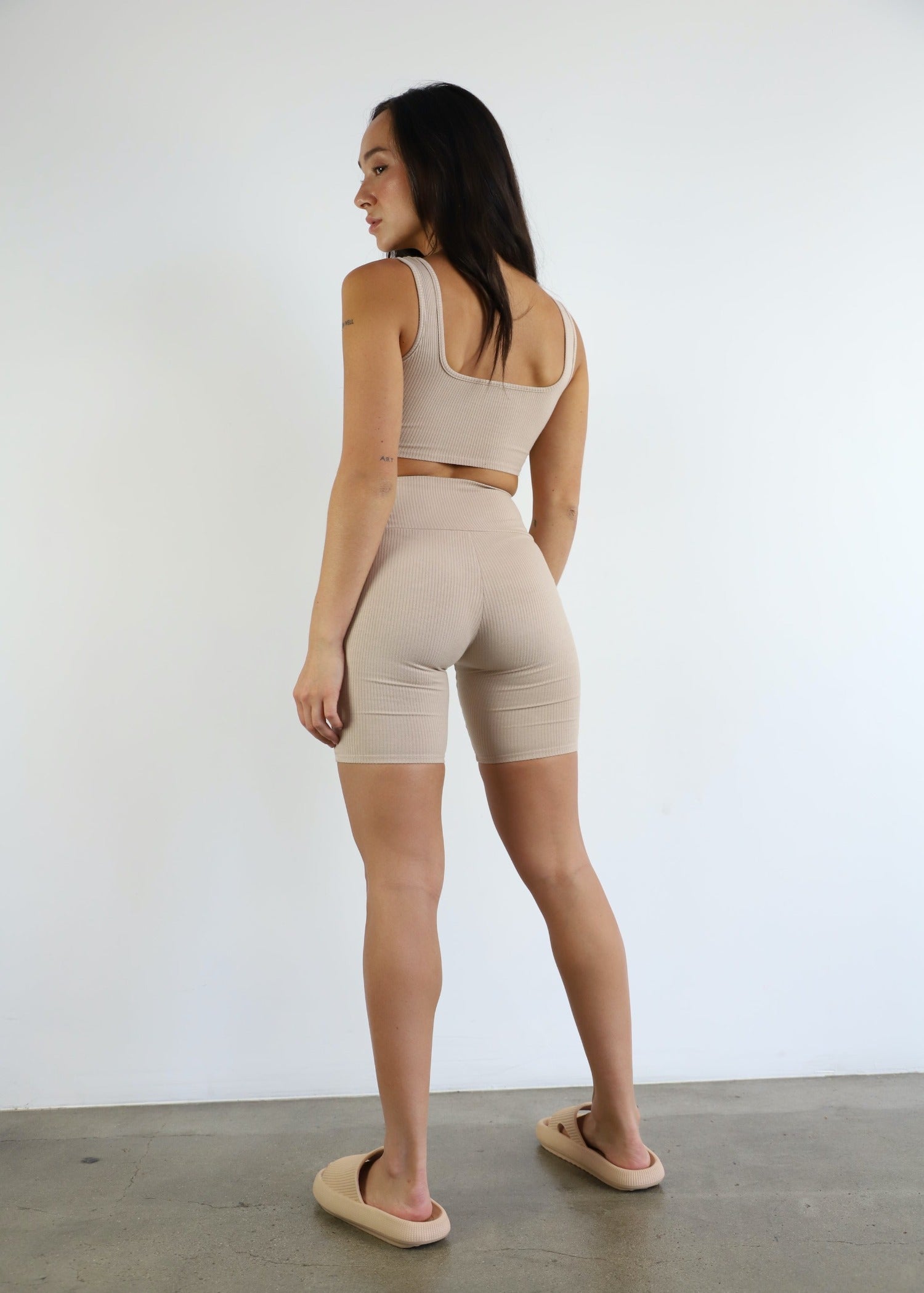 Mid City Ribbed High Waisted Biker Shorts Nude