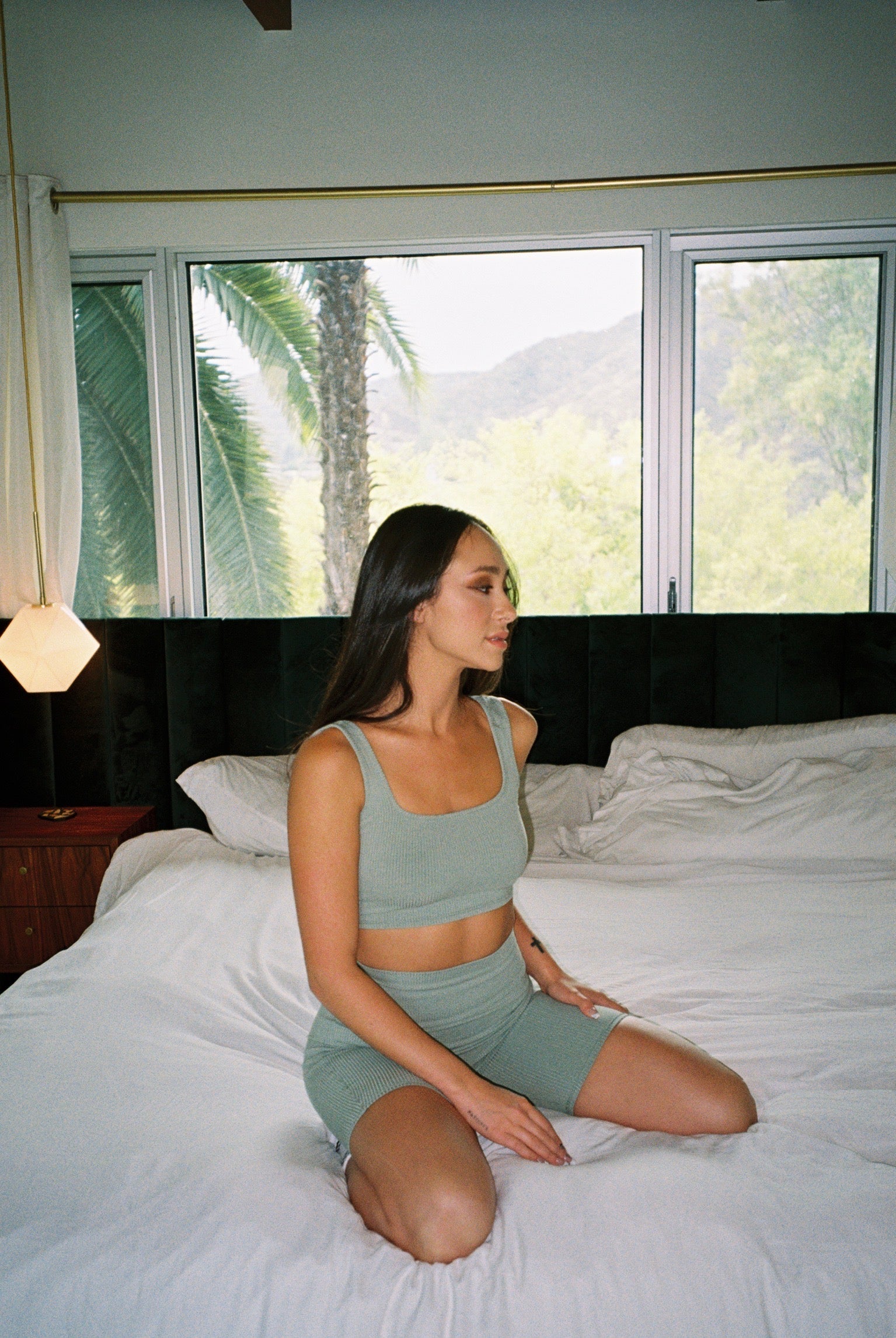 Mid City Ribbed Square Neck Crop Top Sage
