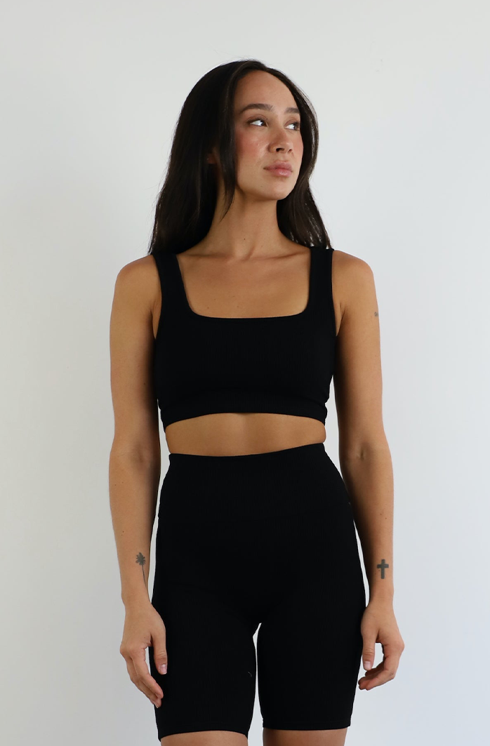 Mid City Ribbed Square Neck Crop Top Black