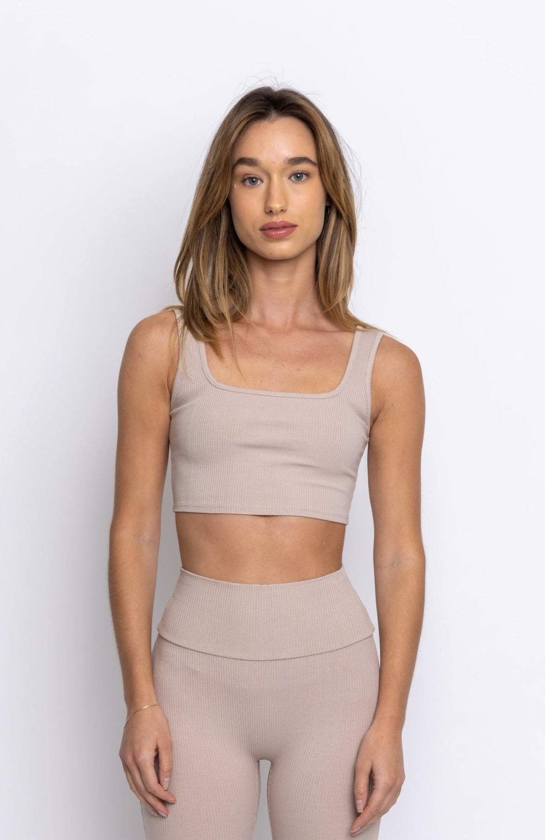 Mid City Ribbed Square Neck Crop Top Nude