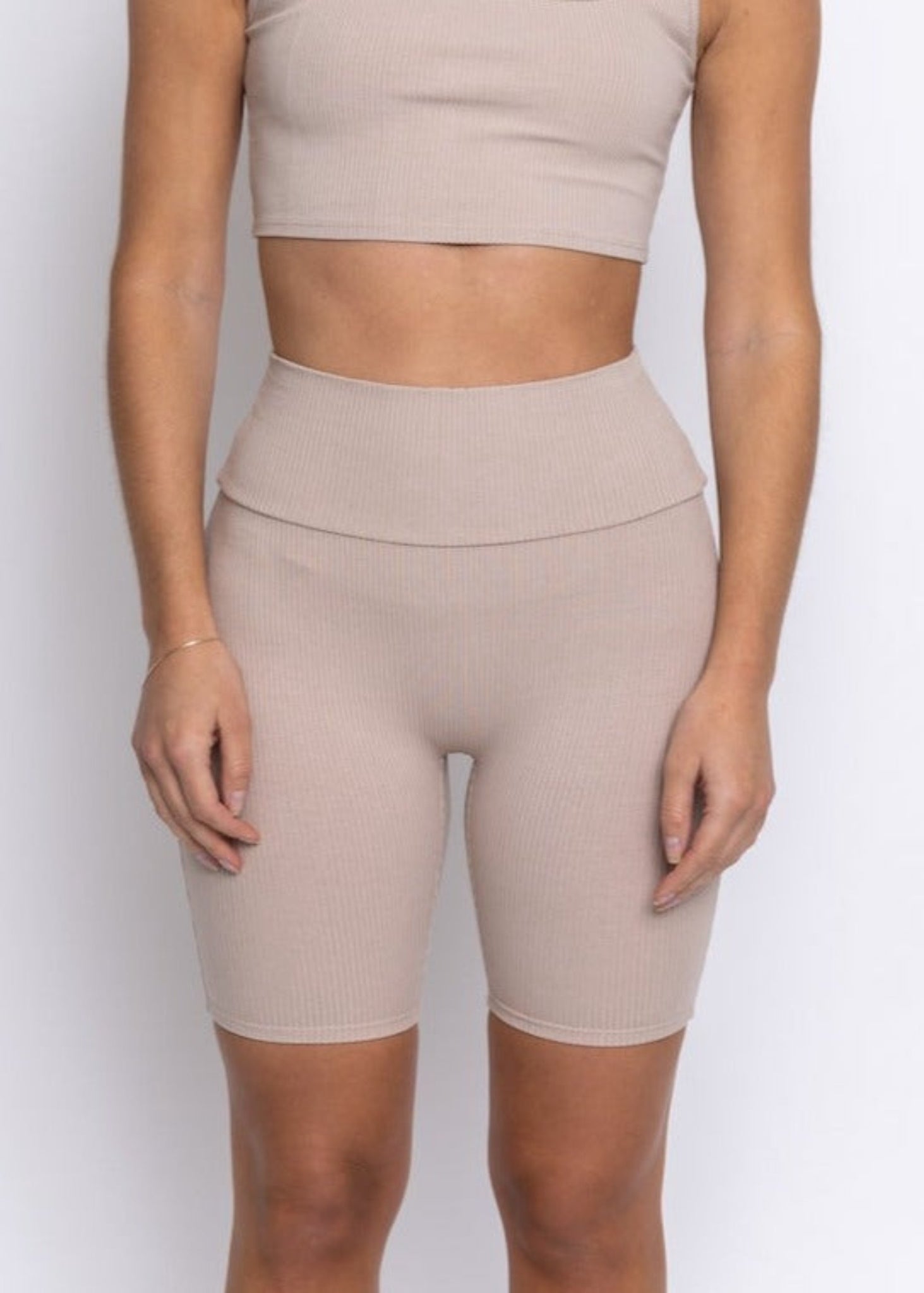 Mid City Ribbed High Waisted Biker Shorts Nude