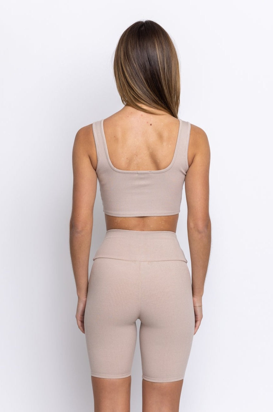 Mid City Ribbed Square Neck Crop Top Nude